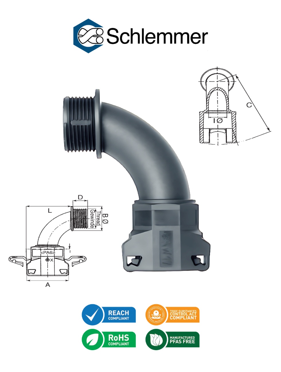 SEMFAST 90D ELBOW PG11 NW12 + 13 GREY