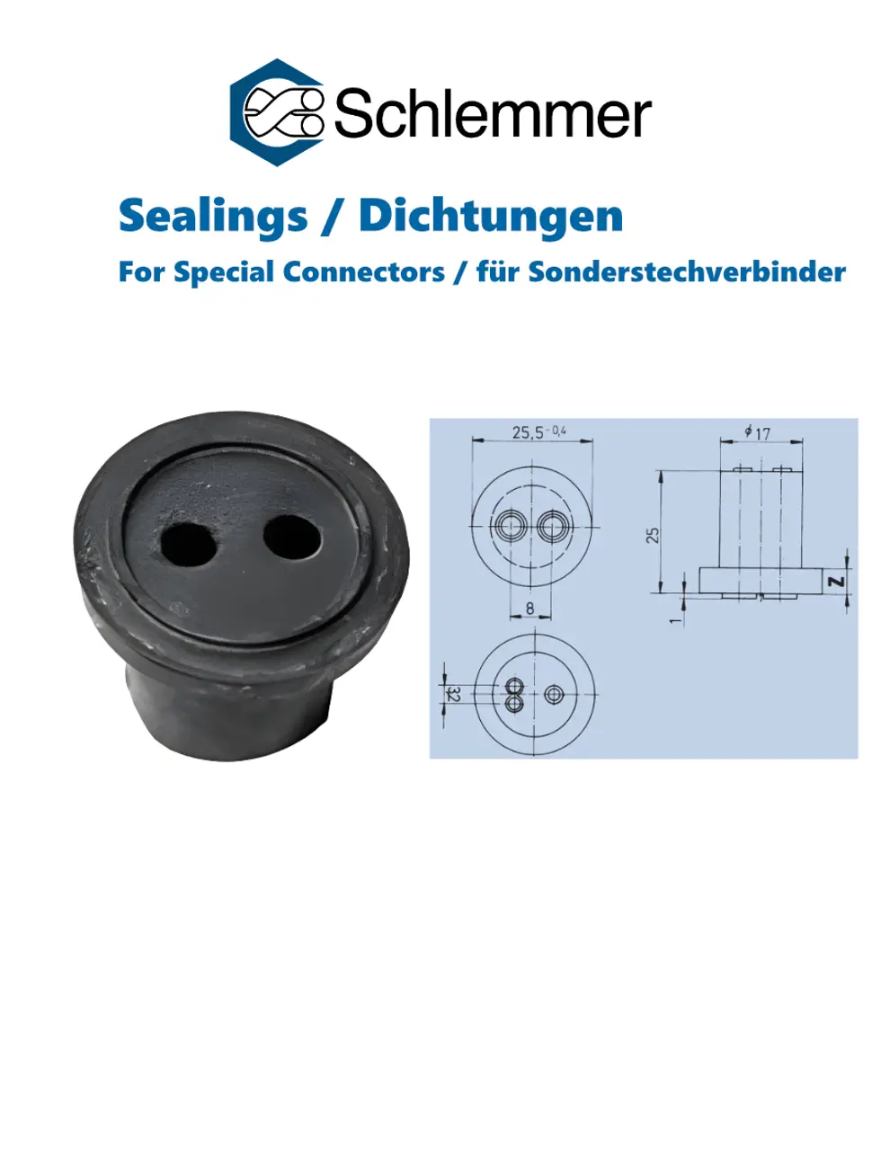 2-POLE CONNECTOR SEAL Z3.5 M27X1 (1 SINGLE - 1 DOUBLE CABLES)