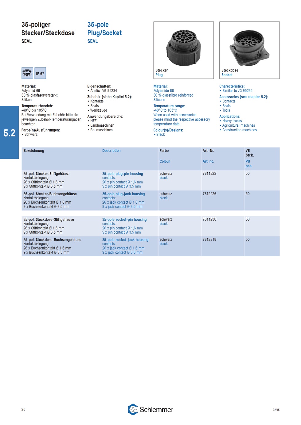 PLUG JACK HOUSING 35-POL 26XØ1,6 - 9XØ3,5 PA6GF30/SI BLACK