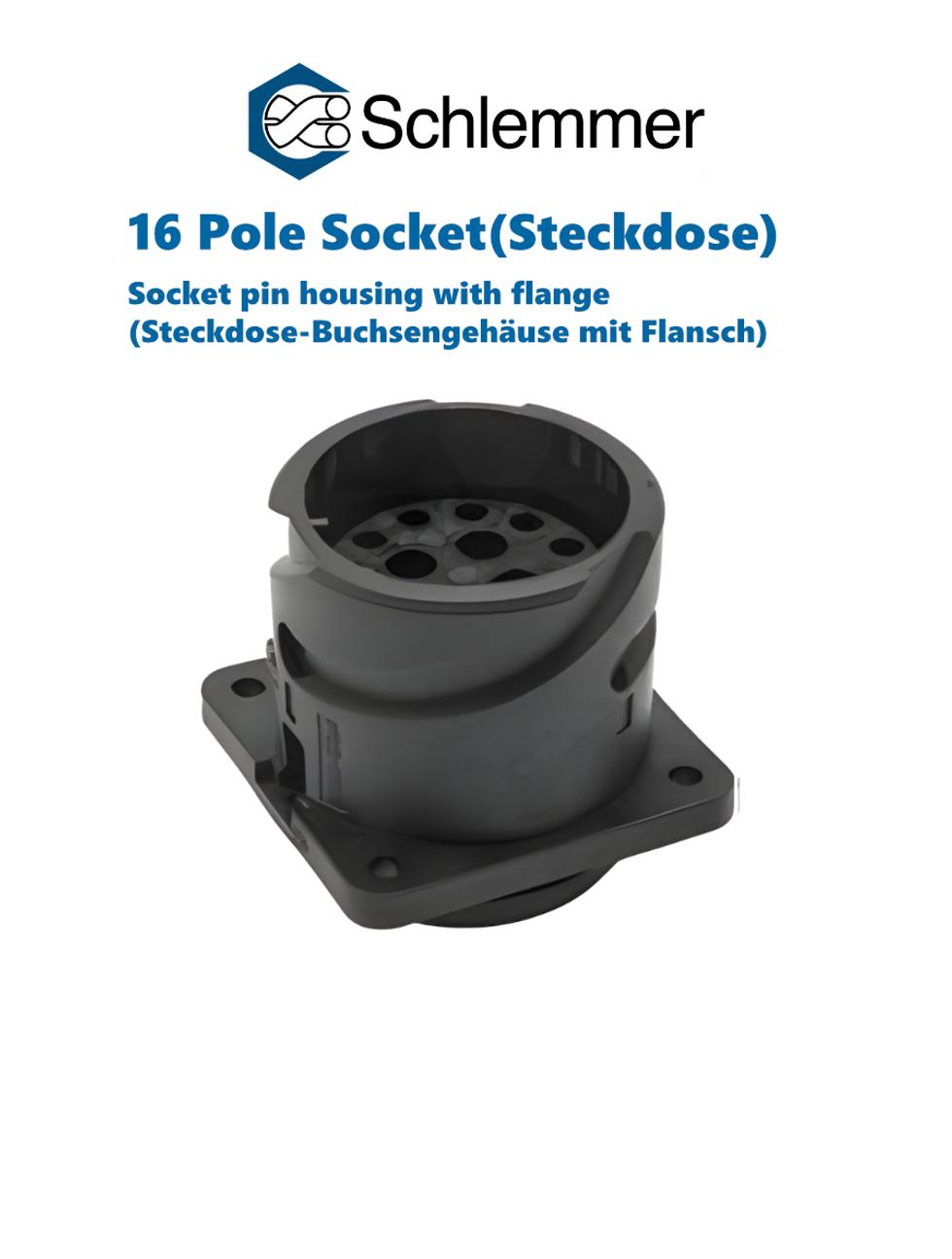 SOCKET PIN HOUSING WITH FLANGE 16-POL 12XØ1,6 - 4XØ3,5 PA6GF30/SI BLACK