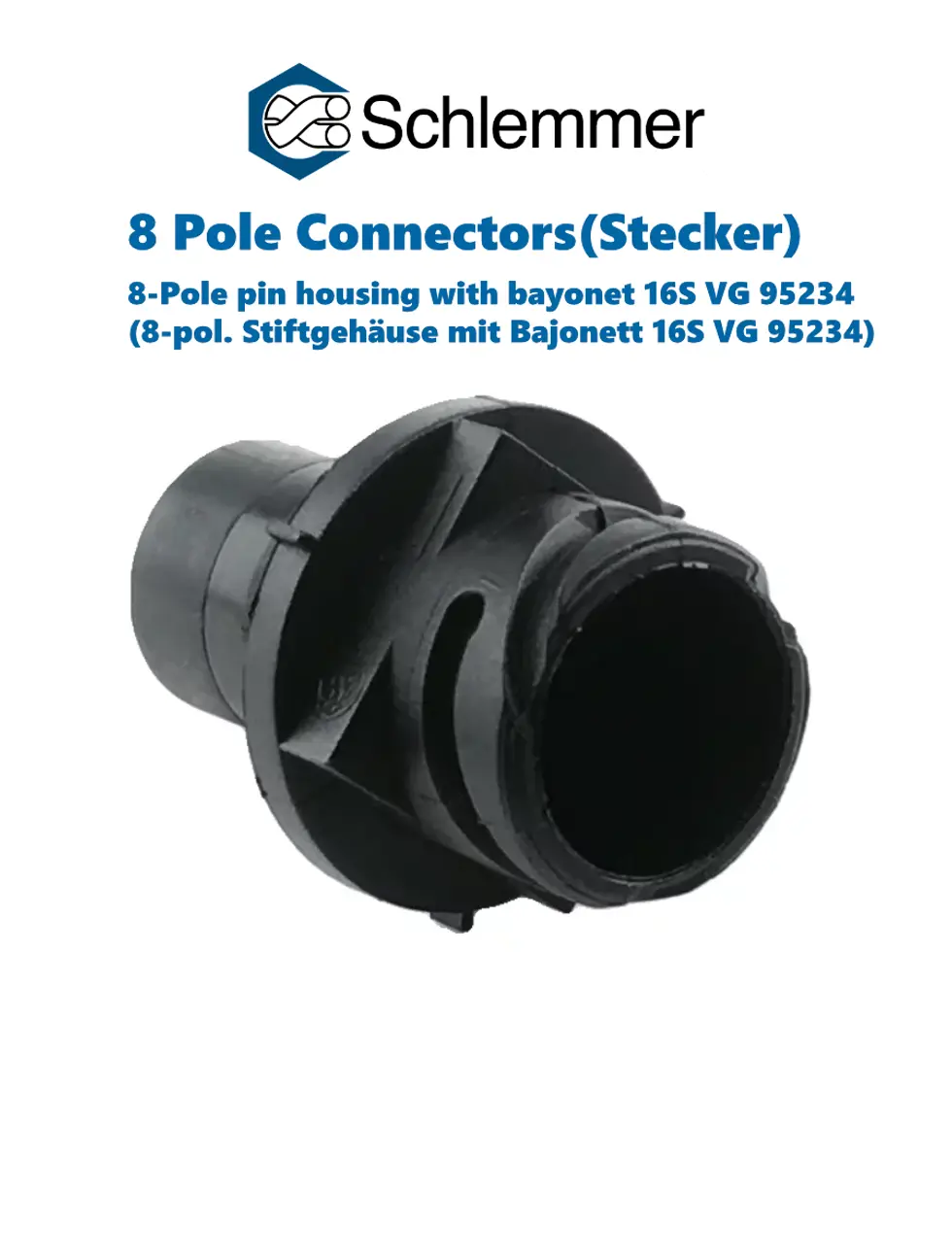 PLUG PIN HOUSING 8-POL BAYONET 16S 7XØ1,6 - 1XØ3,5 PA6GF30/SI BLACK