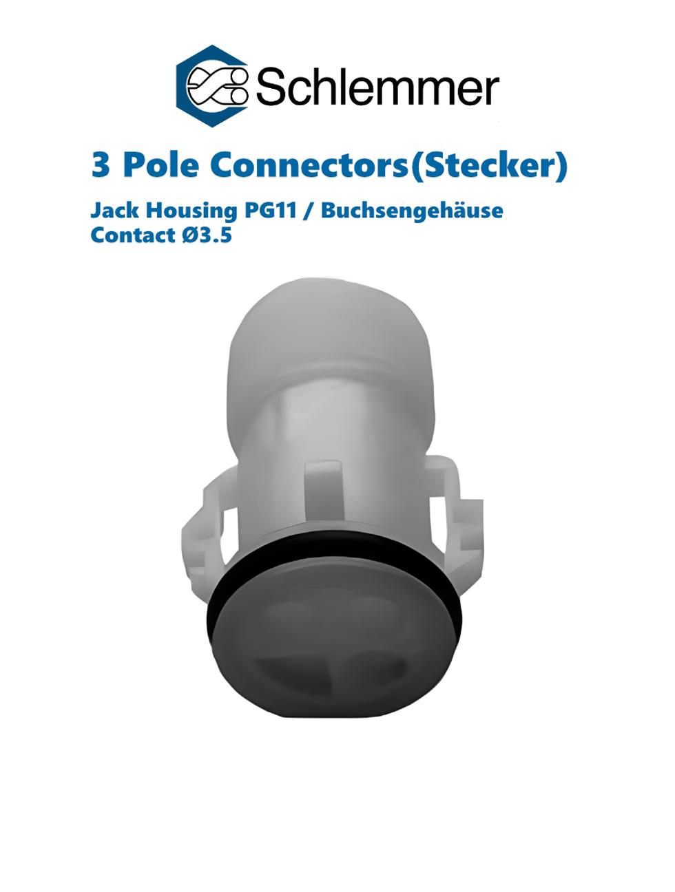 SOCKET JACK HOUSING PG11 3-POLE 5XØ3.5 PA6/NEOPREN BLACK