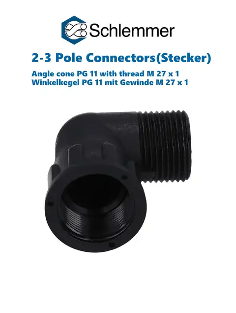CONE 90° ANGLED PG 11 2/3/4 POLE OPTIONS WITH THREAD M27x1 PA6 BLACK