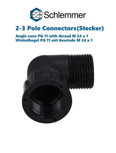 CONE 90° ANGLED PG 11 2/3/4 POLE OPTIONS WITH THREAD M24x1 PA6 BLACK