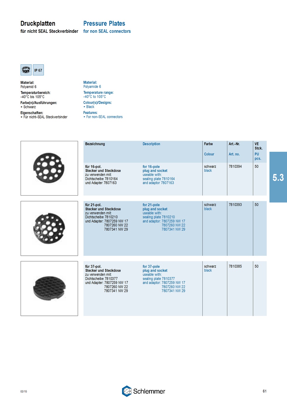 PPLATE PA6 BK 21-POL PLUG/SOCKET P/500