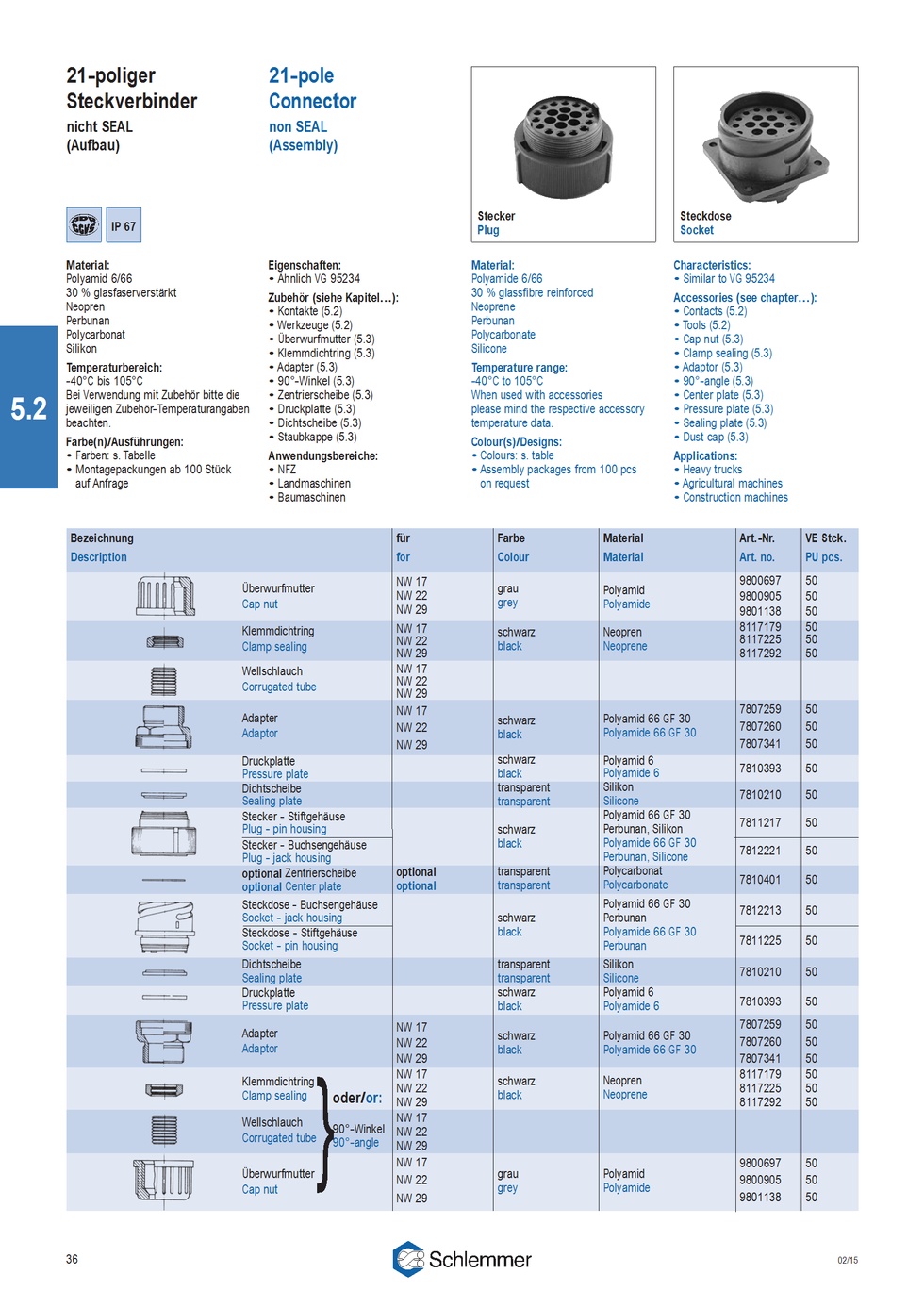 PPLATE PA6 BK 21-POL PLUG/SOCKET P/500
