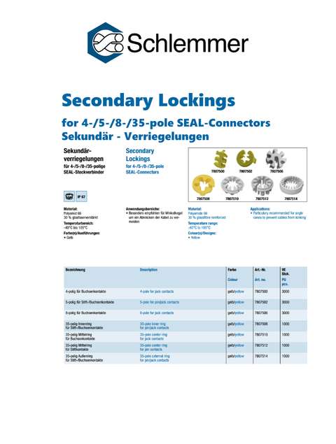 SECONDARY LOCKING 4-POLE JACK CONTACTS YELLOW