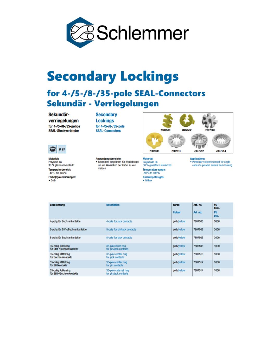 SECONDARY LOCKING 4-POLE JACK CONTACTS YELLOW