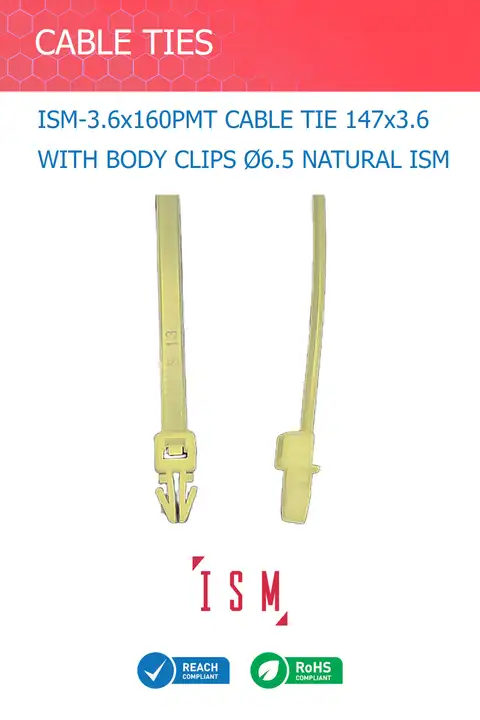 CABLE TIE 147x3.6 WITH BODY CLIPS Ø6.5 NATURAL