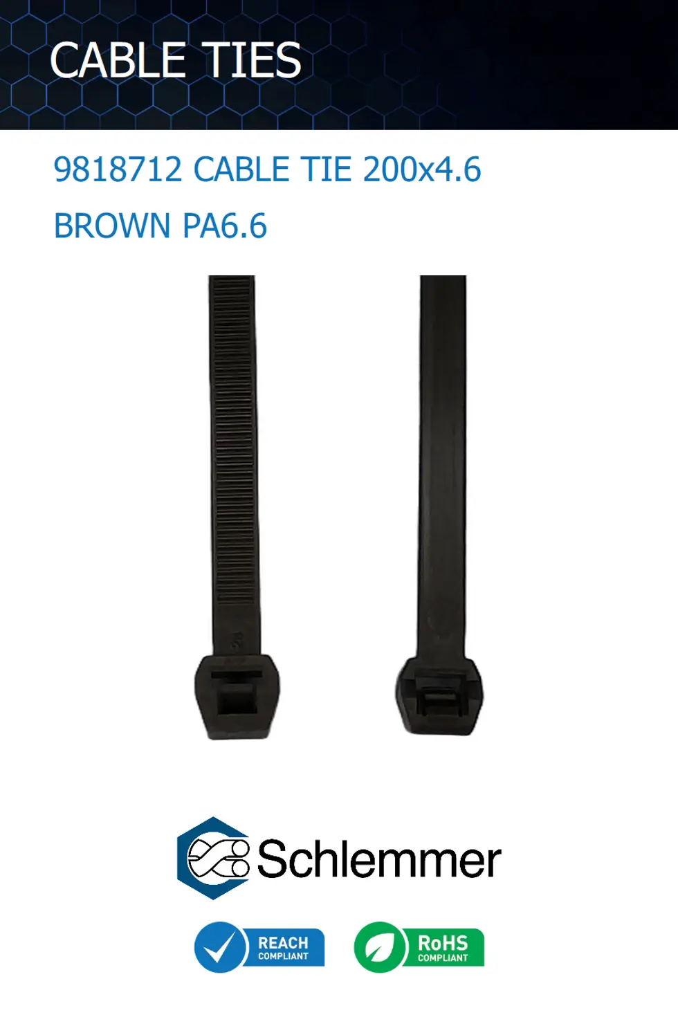 CABLE TIE 200x4.6 BROWN PA6.6