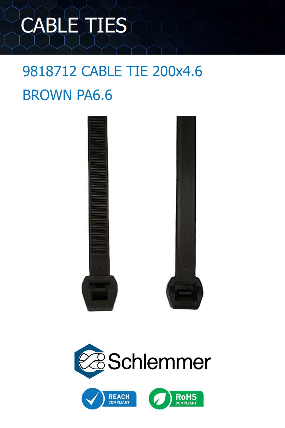 CABLE TIE 200x4.6 BROWN PA6.6