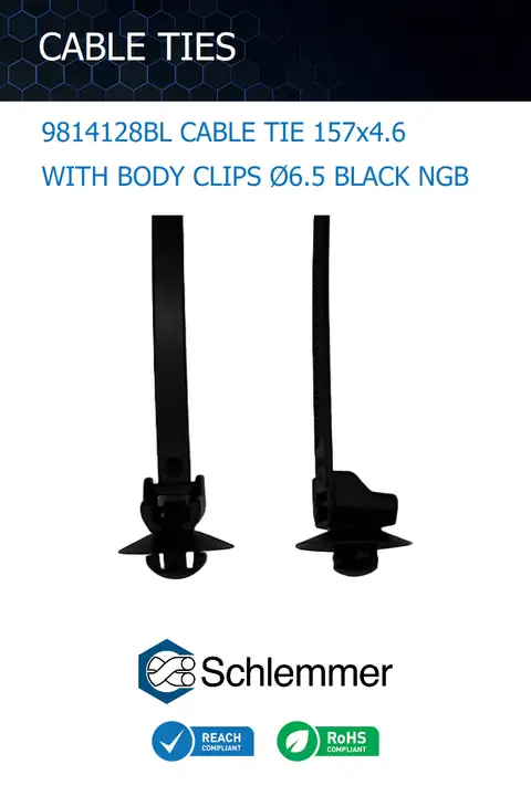 CABLE TIE 157x4.6 WITH BODY CLIPS Ø6.5 BLACK NGB