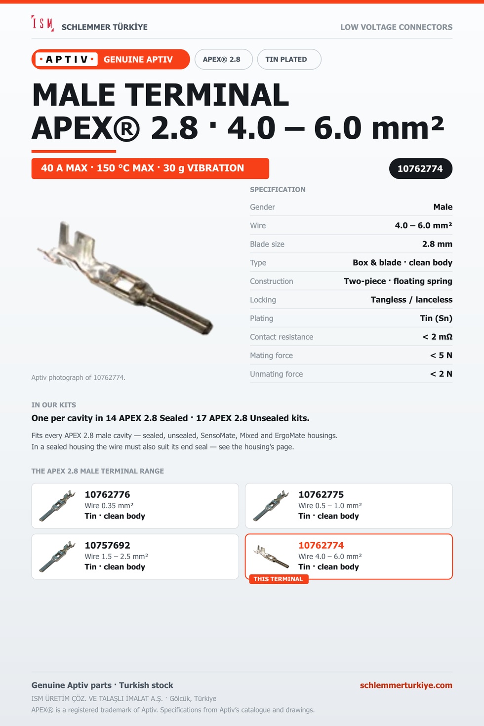 Genuine APEX 2.8 Male Terminal · Tin · 4.0 – 6.0 mm²