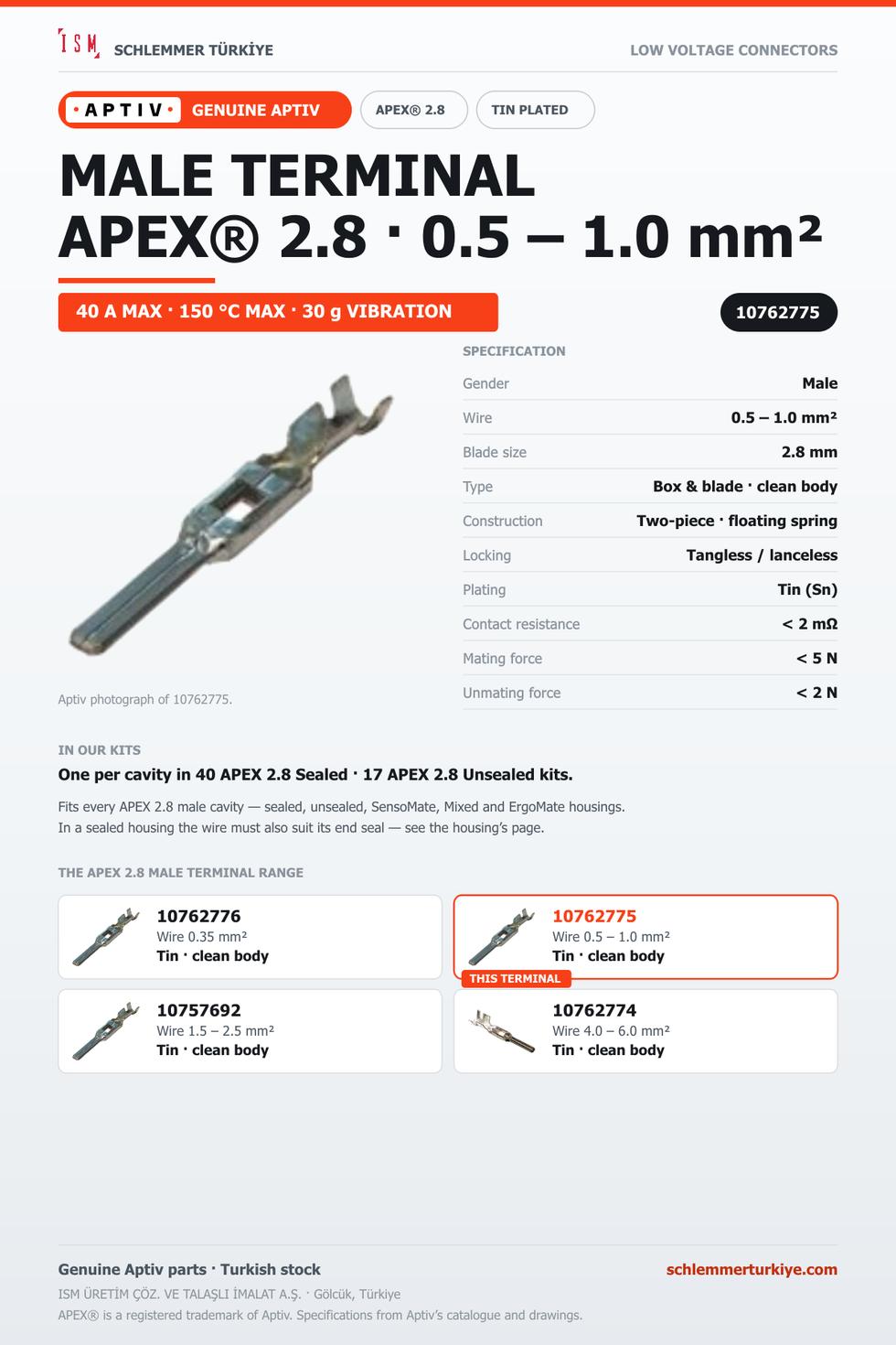 Genuine APEX 2.8 Male Terminal · Tin · 0.5 – 1.0 mm²