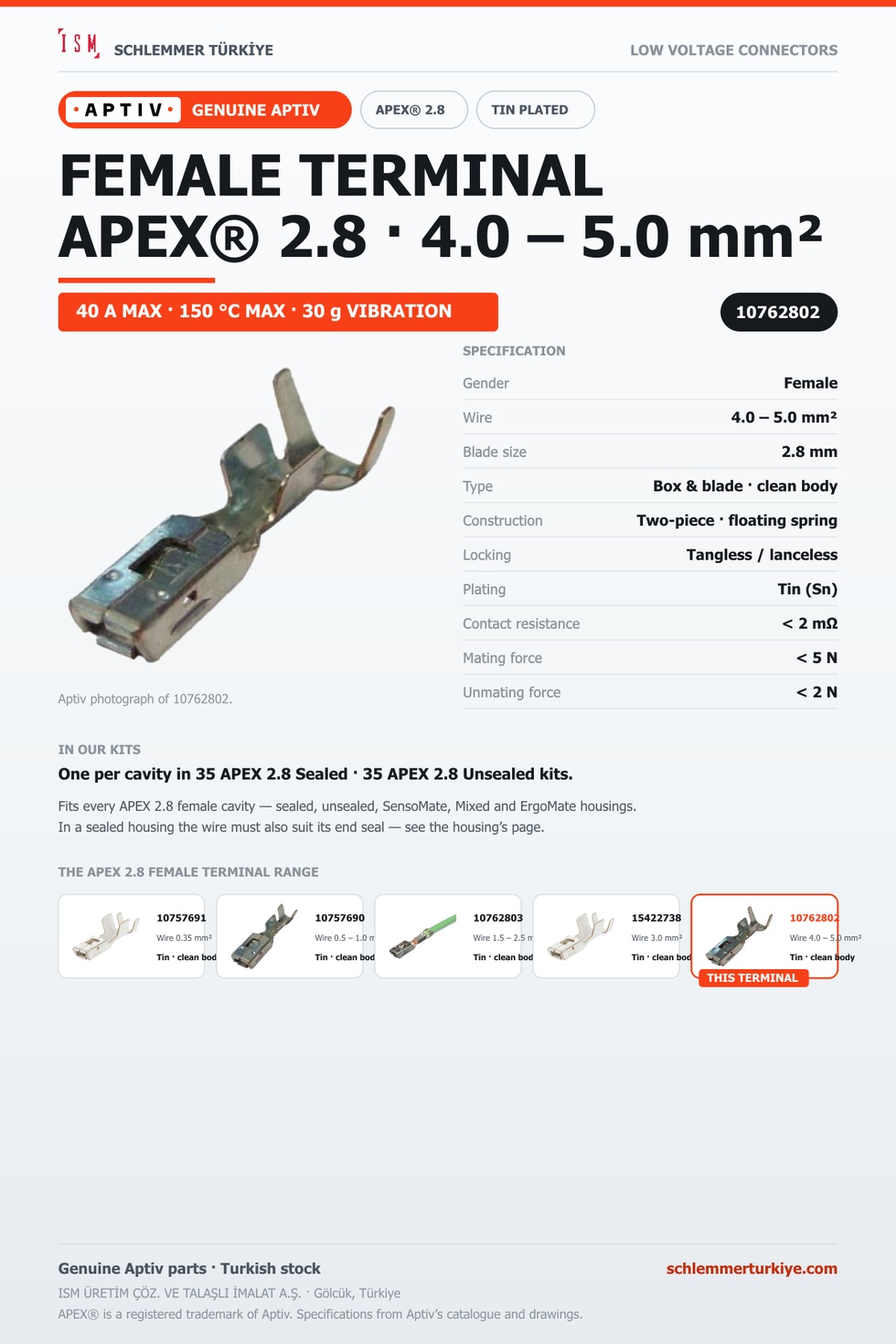 Genuine APEX 2.8 Female Terminal · Tin · 4.0 – 5.0 mm²