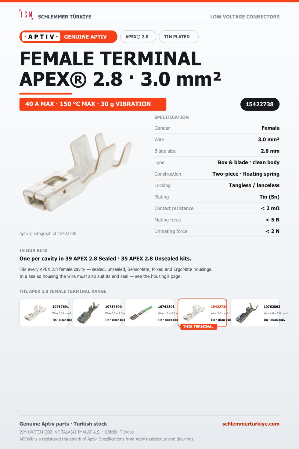 Genuine APEX 2.8 Female Terminal · Tin · 3.0 mm²