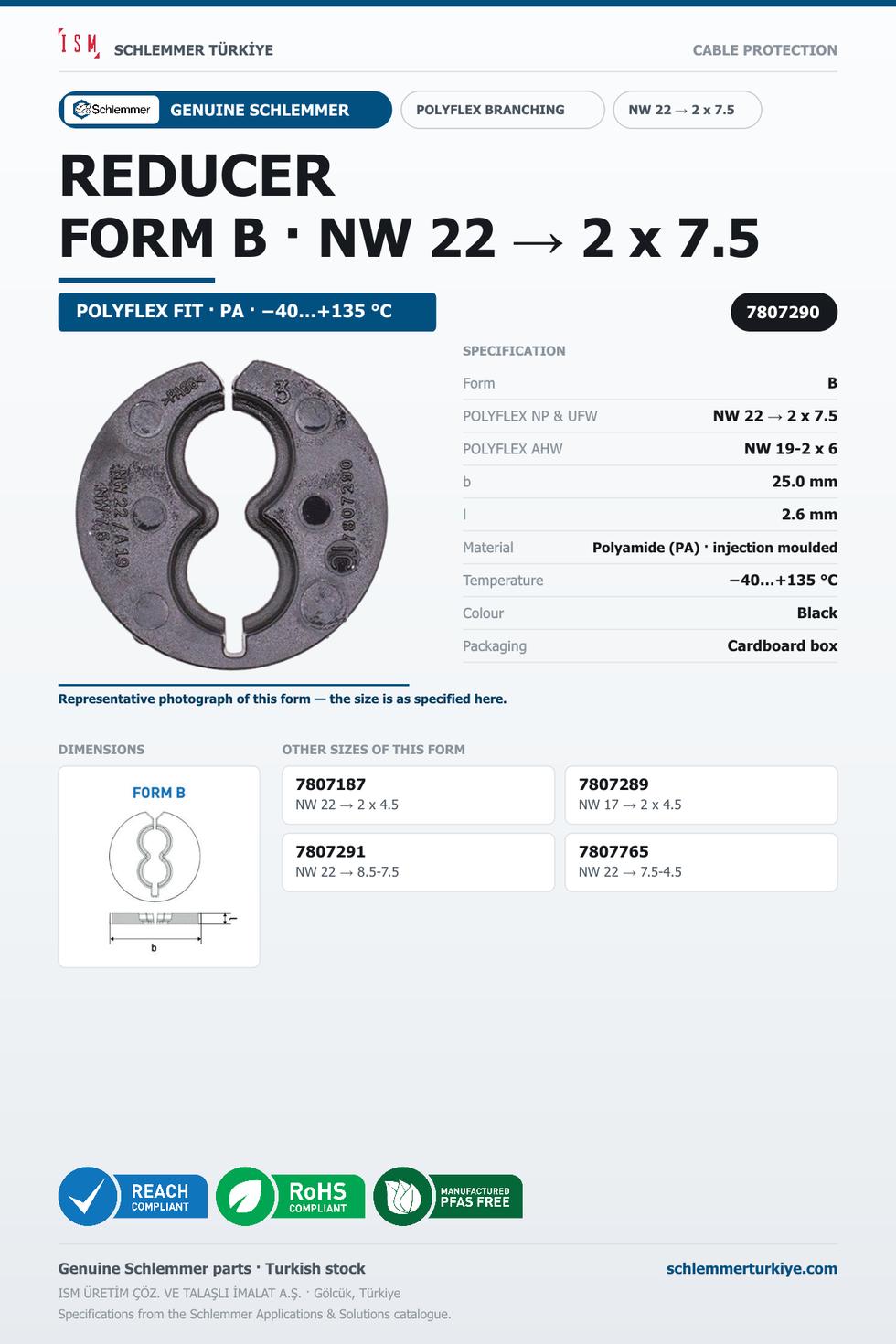 POLYFLEX REDUCER FORM B NW 22 → 2 x 7.5