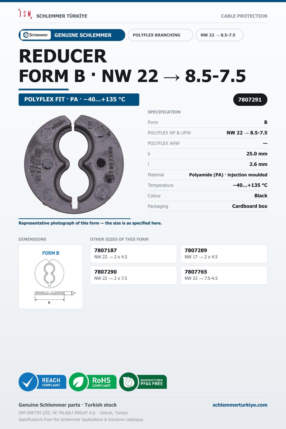 POLYFLEX REDUCER FORM B NW 22 → 8.5 - 7.5