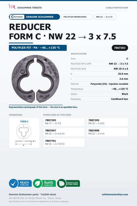 POLYFLEX REDUCER FORM C NW 22 → 3 x 7.5