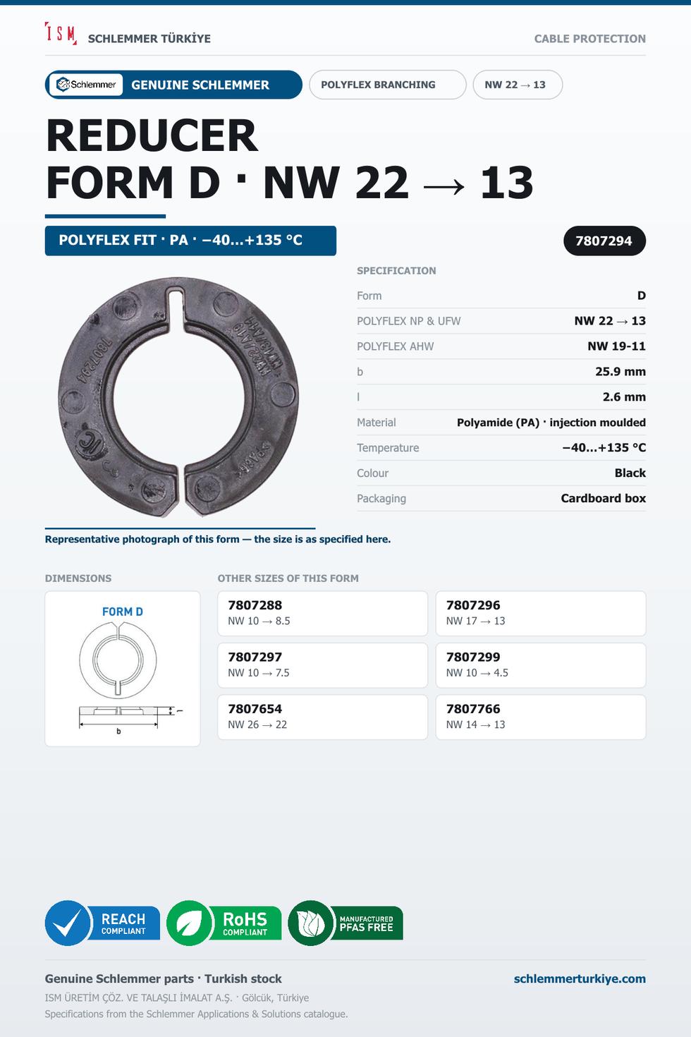 POLYFLEX REDUCER FORM D NW 22 → 13