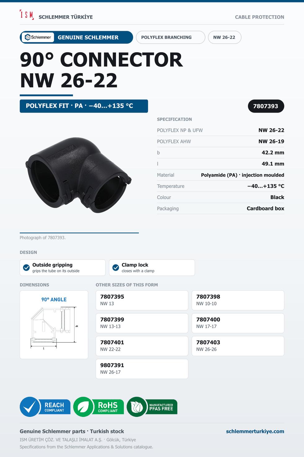 POLYFLEX CONNECTOR 90° NW 26-22