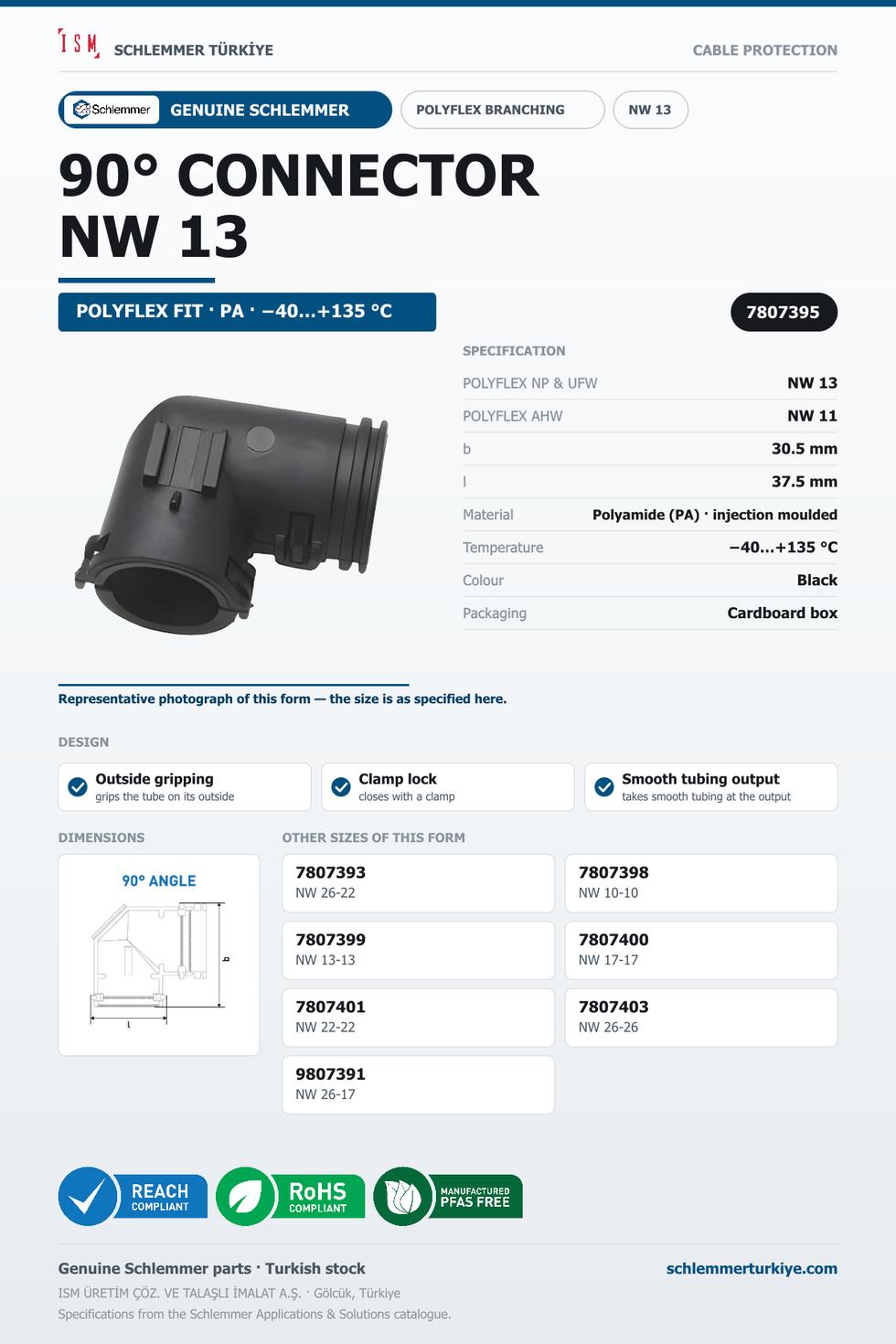 POLYFLEX CONNECTOR 90° NW 13