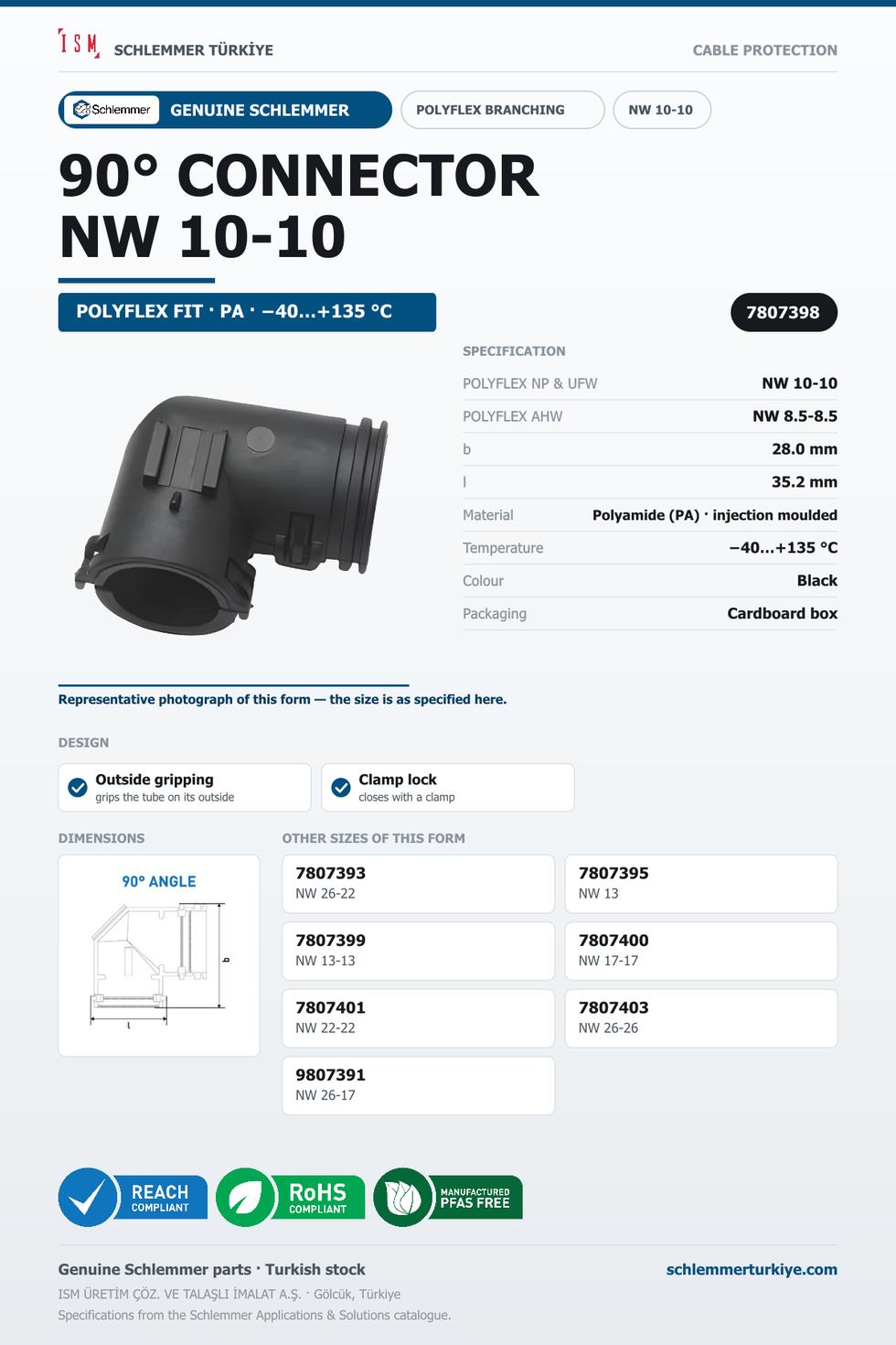 POLYFLEX CONNECTOR 90° NW 10-10