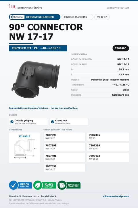 POLYFLEX CONNECTOR 90° NW 17-17