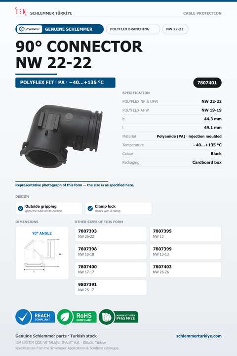 POLYFLEX CONNECTOR 90° NW 22-22