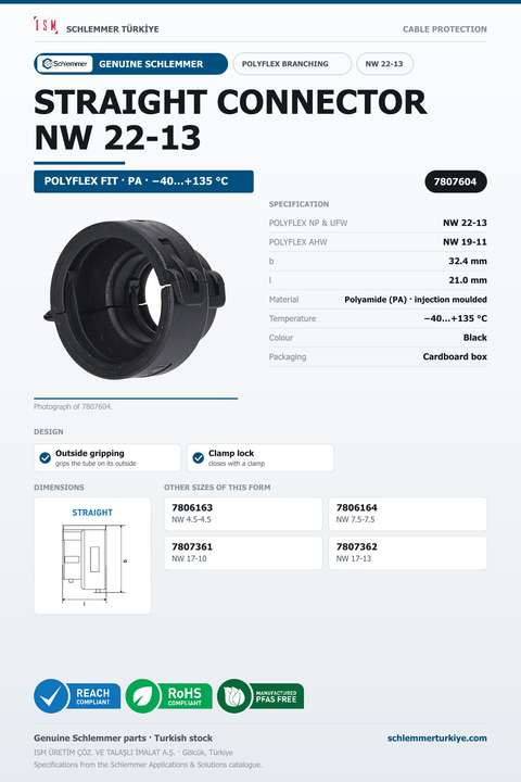 POLYFLEX CONNECTOR STRAIGHT NW 22-13