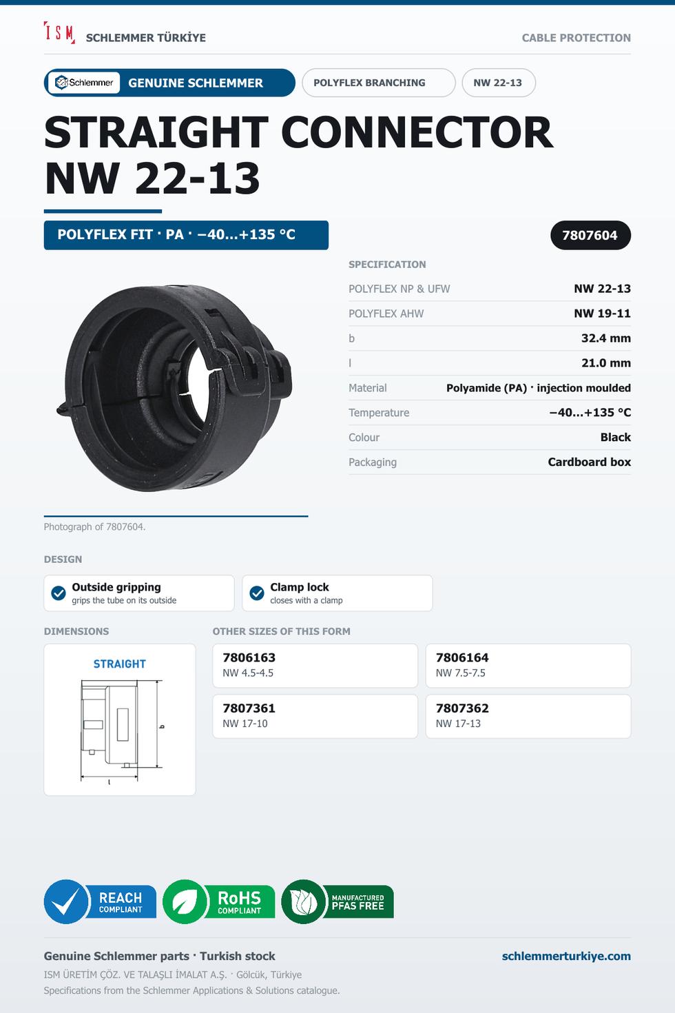POLYFLEX CONNECTOR STRAIGHT NW 22-13