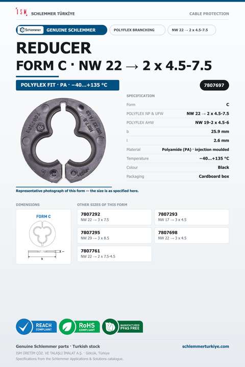 POLYFLEX REDUCER FORM C NW 22 → 2 x 4.5 - 7.5