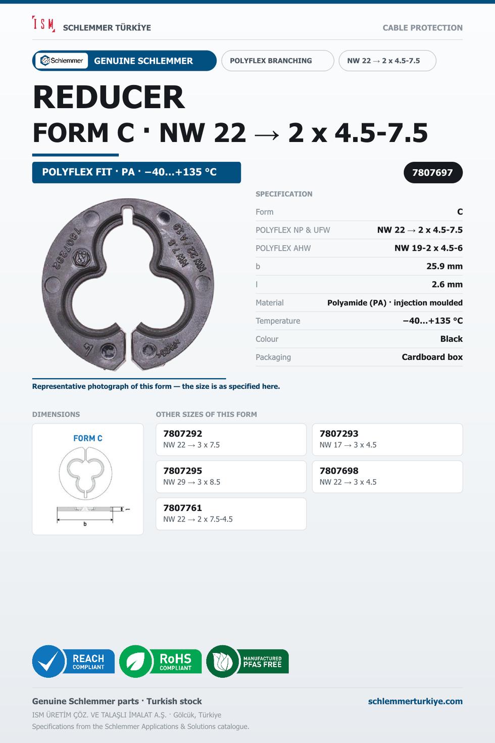 POLYFLEX REDUCER FORM C NW 22 → 2 x 4.5 - 7.5