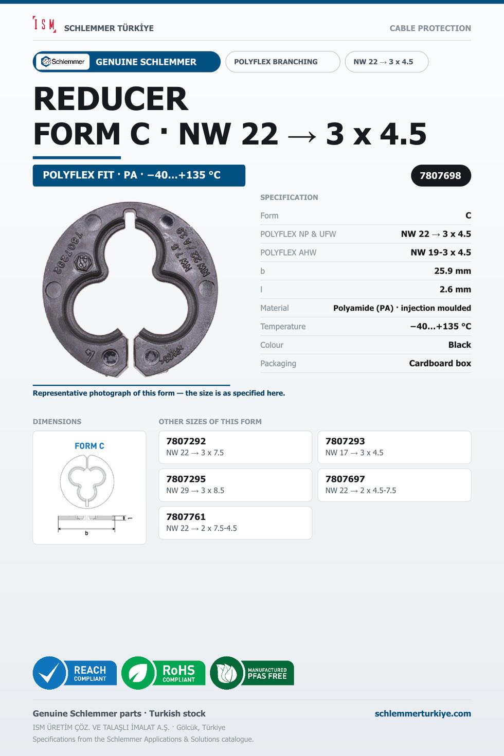 POLYFLEX REDUCER FORM C NW 22 → 3 x 4.5