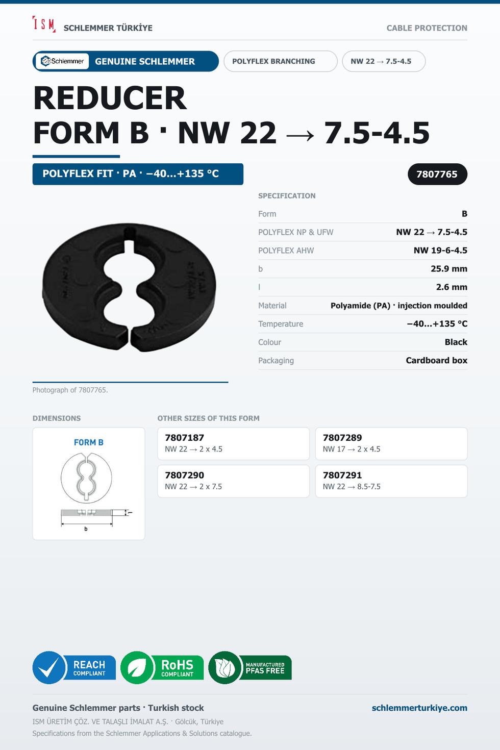 POLYFLEX REDUCER FORM B NW 22 → 7.5 - 4.5
