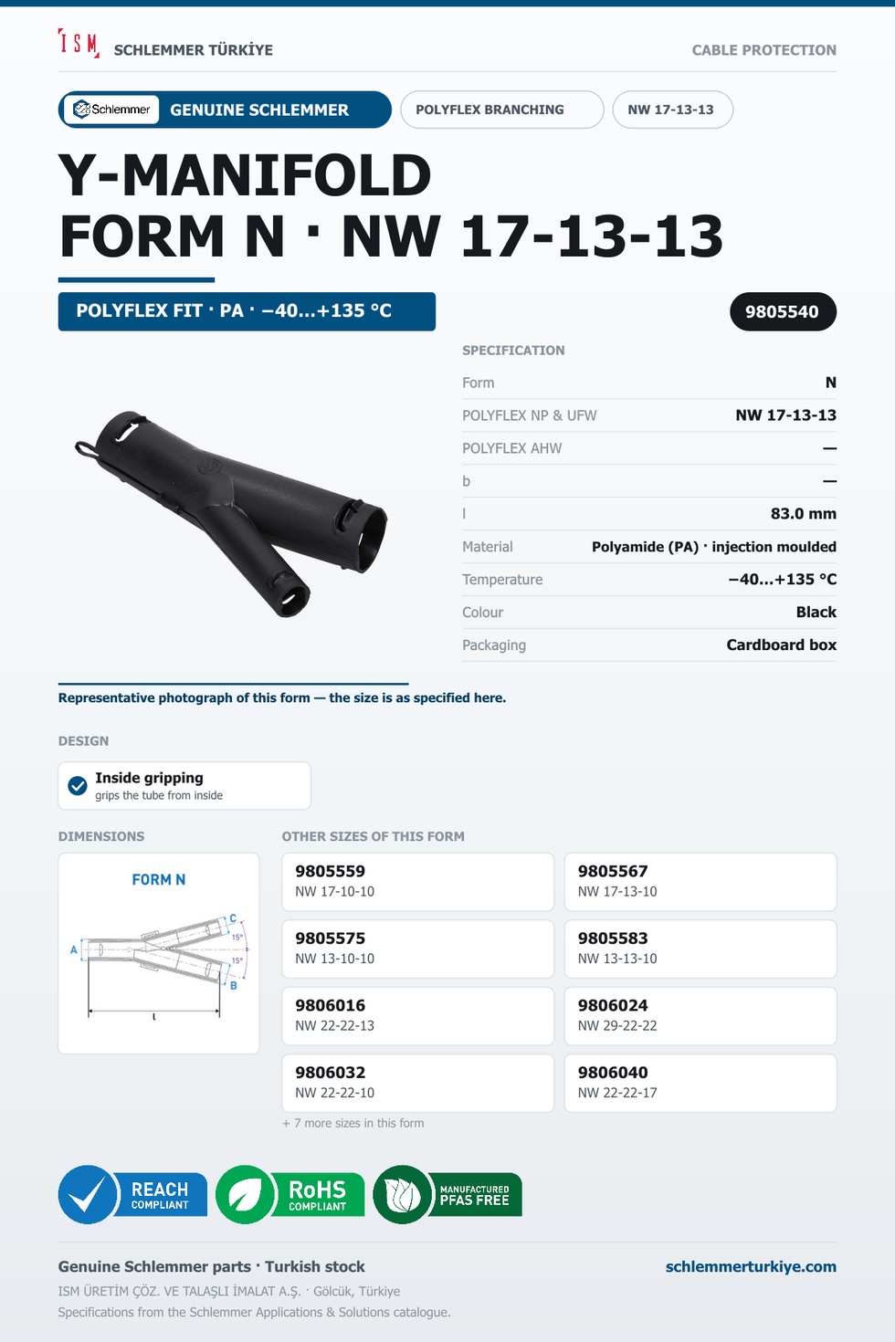 POLYFLEX Y-MANIFOLD FORM N-INSIDE GRIP NW 17-13-13