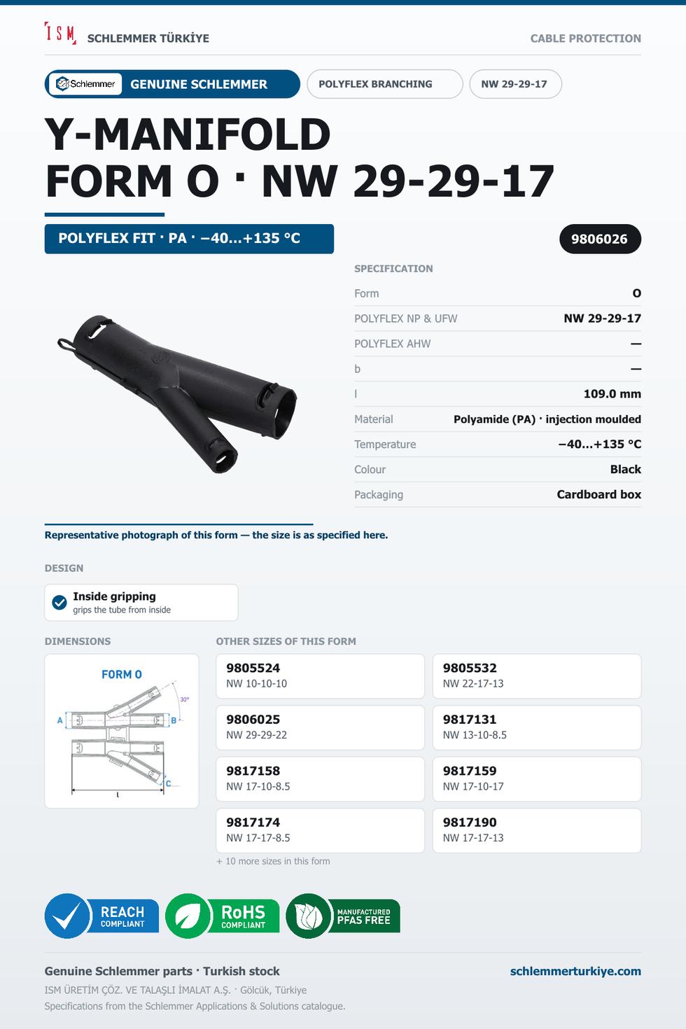 POLYFLEX Y-MANIFOLD FORM O-INSIDE GRIP NW 29-29-17