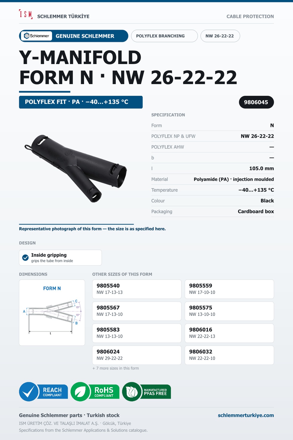 POLYFLEX Y-MANIFOLD FORM N-INSIDE GRIP NW 26-22-22