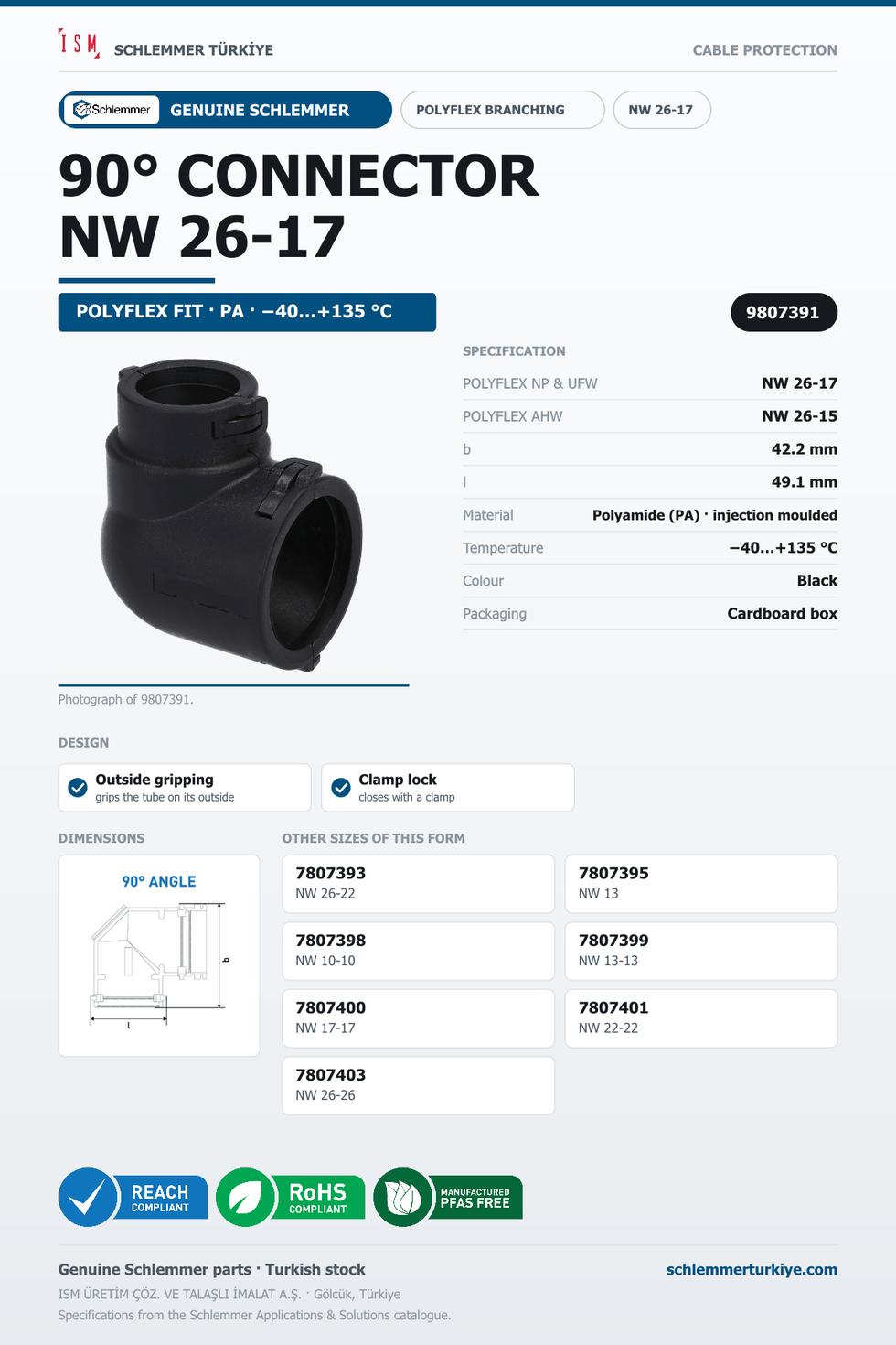 POLYFLEX CONNECTOR 90° NW 26-17