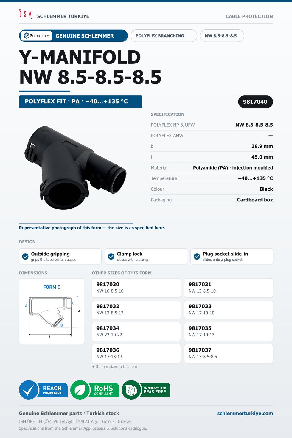 POLYFLEX Y-MANIFOLD FORM C-SIMILAR NW 8.5-8.5-8.5