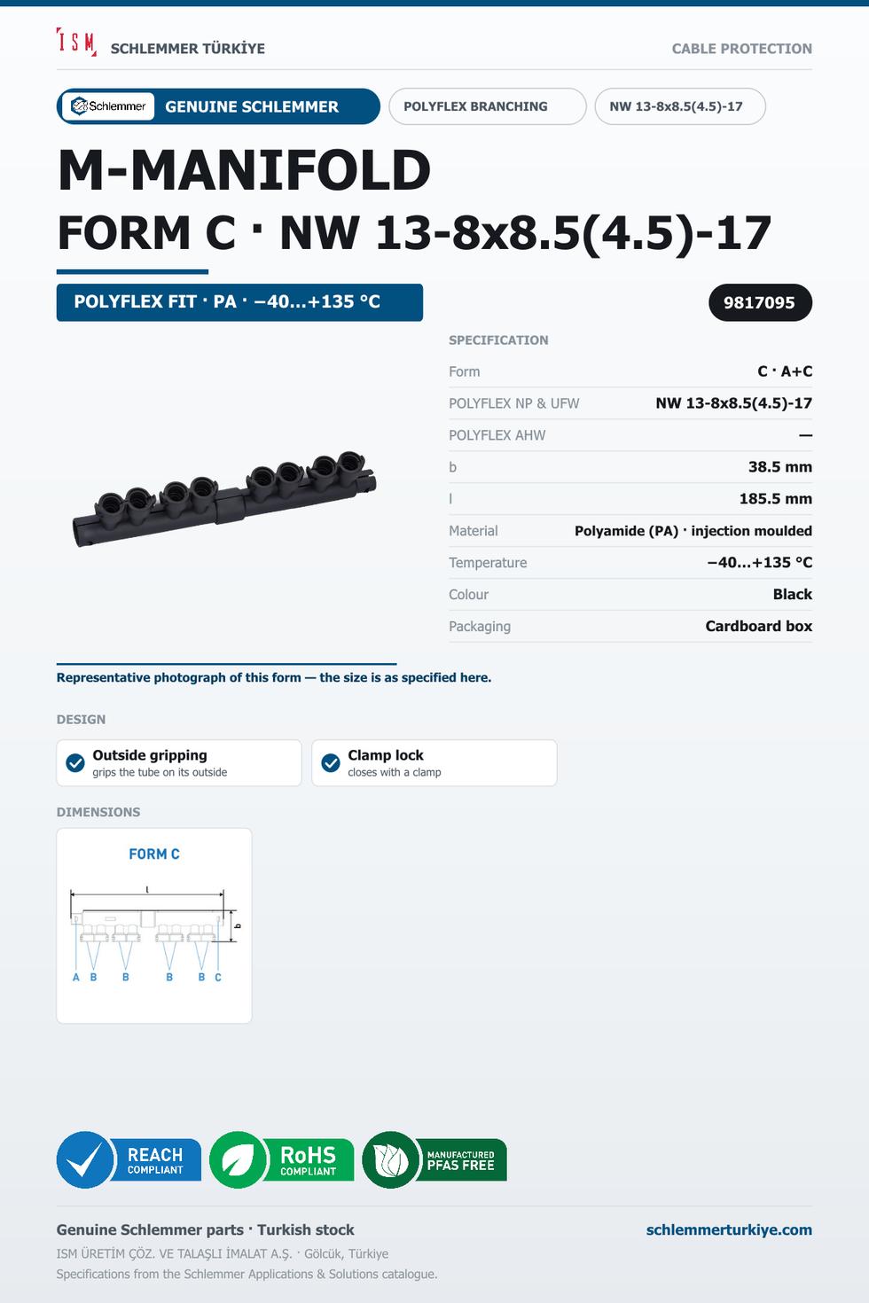 POLYFLEX M-MANIFOLD FORM C INSIDE GRIP NW 13-8x8.5(4.5)-17