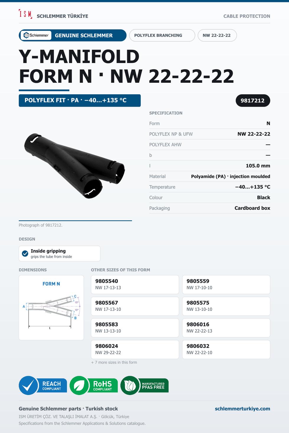 POLYFLEX Y-MANIFOLD FORM N-INSIDE GRIP NW 22-22-22