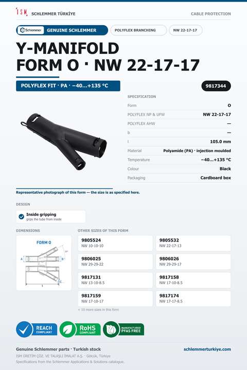 POLYFLEX Y-MANIFOLD FORM O-INSIDE GRIP NW 22-17-17