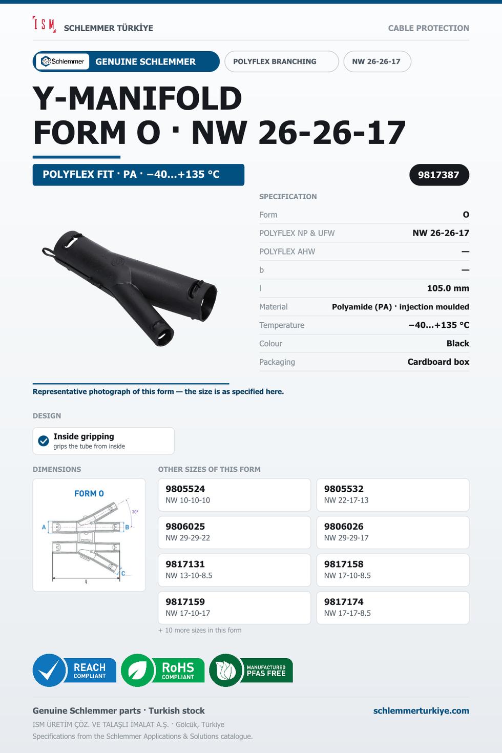 POLYFLEX Y-MANIFOLD FORM O-INSIDE GRIP NW 26-26-17