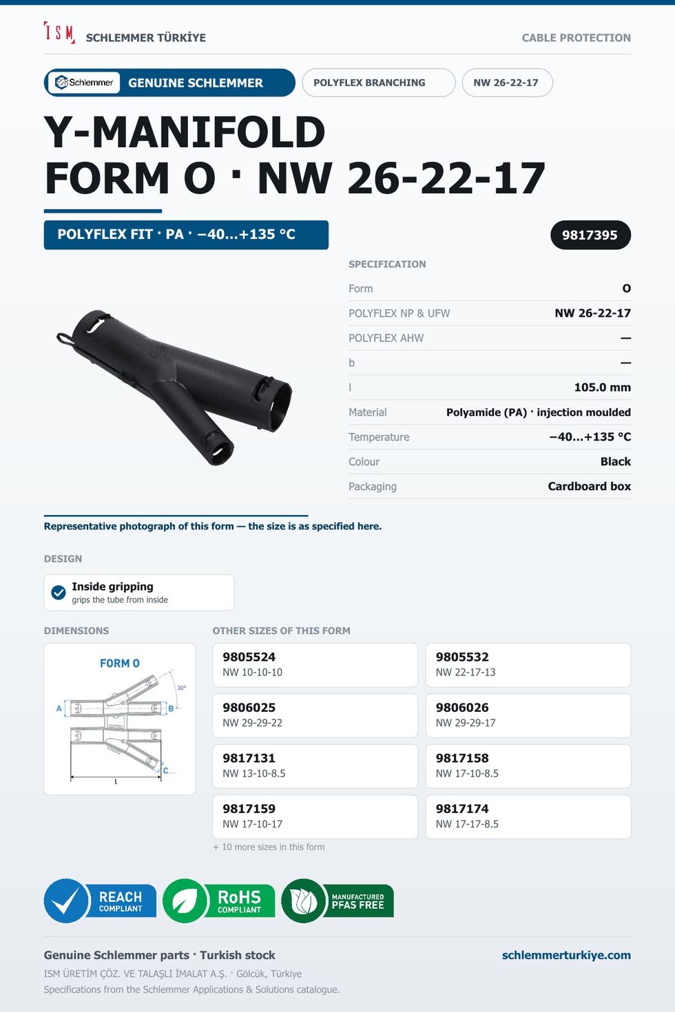 POLYFLEX Y-MANIFOLD FORM O-INSIDE GRIP NW 26-22-17