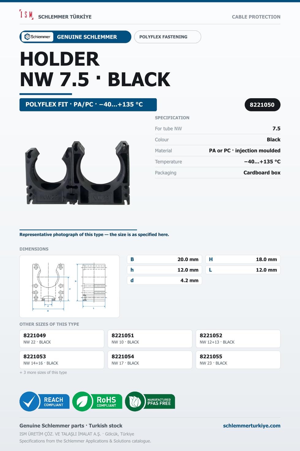 CORRUGATED TUBE HOLDER BLACK NW 7.5