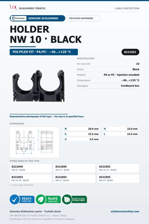 CORRUGATED TUBE HOLDER BLACK NW 10