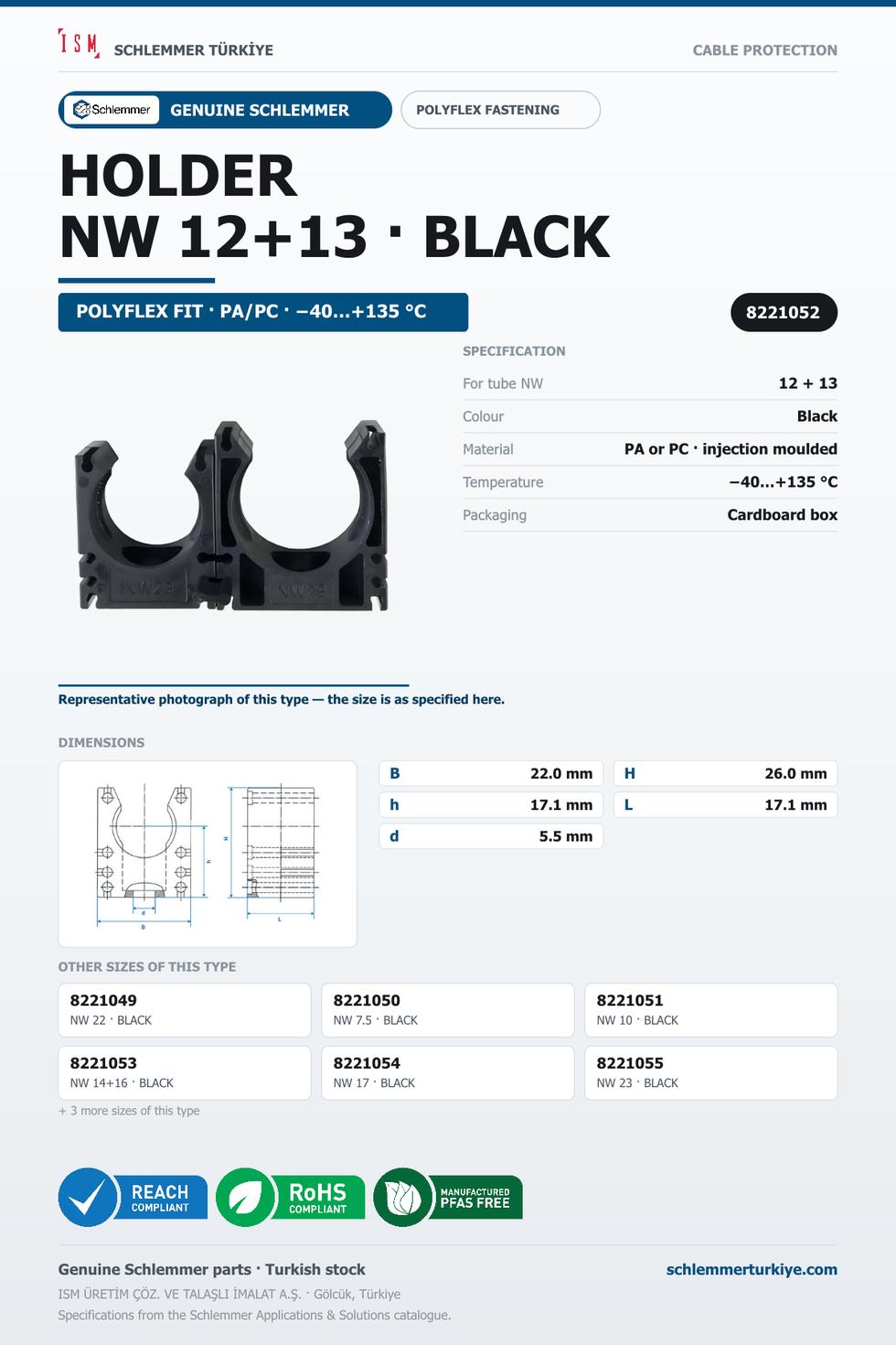 CORRUGATED TUBE HOLDER BLACK NW 12+13