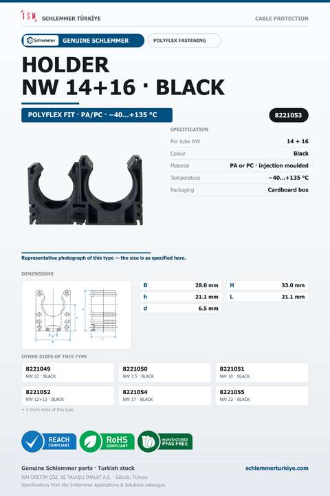 CORRUGATED TUBE HOLDER BLACK NW 14+16