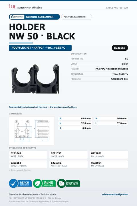 CORRUGATED TUBE HOLDER BLACK NW 50